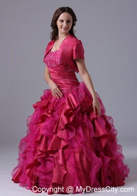 Fuchsia Ruffles Beaded Decorate Ruchs Quinceanera Dress With Jacket