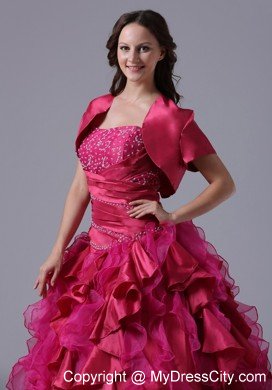 Fuchsia Ruffles Beaded Decorate Ruchs Quinceanera Dress With Jacket