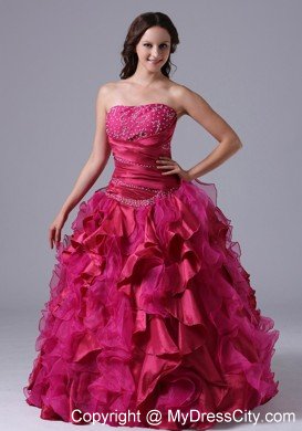 Fuchsia Ruffles Beaded Decorate Ruchs Quinceanera Dress With Jacket