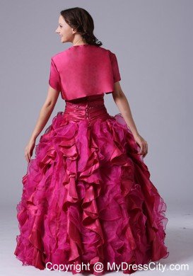 Fuchsia Ruffles Beaded Decorate Ruchs Quinceanera Dress With Jacket