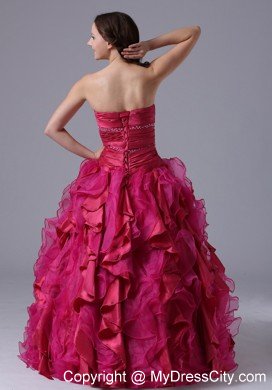 Fuchsia Ruffles Beaded Decorate Ruchs Quinceanera Dress With Jacket