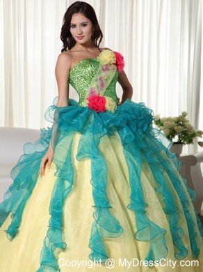 Colorful Strapless Flowers Sequined Sweet 15 16 Birthday Dress