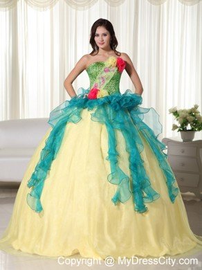 Colorful Strapless Flowers Sequined Sweet 15 16 Birthday Dress