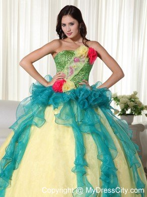 Colorful Strapless Flowers Sequined Sweet 15 16 Birthday Dress