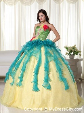 Colorful Strapless Flowers Sequined Sweet 15 16 Birthday Dress