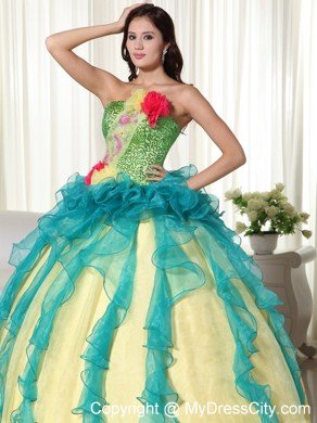 Colorful Strapless Flowers Sequined Sweet 15 16 Birthday Dress