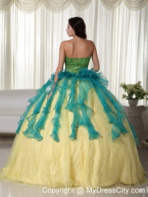 Colorful Strapless Flowers Sequined Sweet 15 16 Birthday Dress