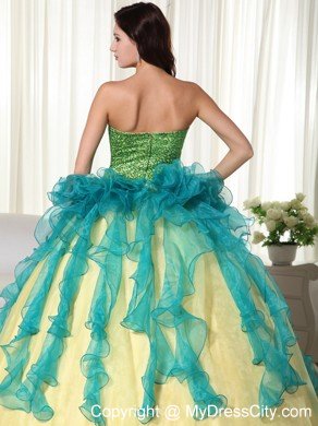 Colorful Strapless Flowers Sequined Sweet 15 16 Birthday Dress