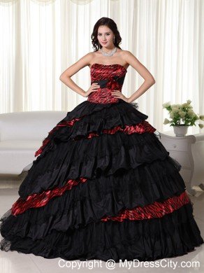 Strapless Ruffles Layers Black and Red Leopard Quinceanera Dress