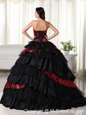 Strapless Ruffles Layers Black and Red Leopard Quinceanera Dress