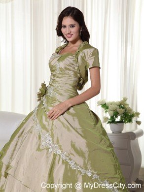 Olive Green Taffeta Appliques Ruches 2013 Quinceanera Dresses