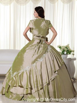 Olive Green Taffeta Appliques Ruches 2013 Quinceanera Dresses