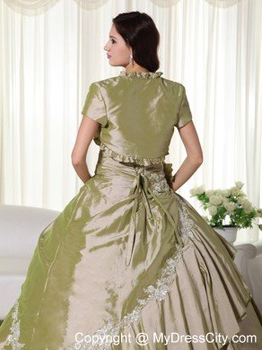 Olive Green Taffeta Appliques Ruches 2013 Quinceanera Dresses