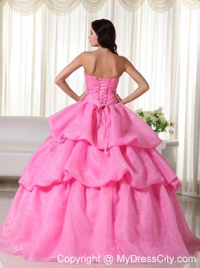 Organza Hand Flowers Tiered Rose Pink Quinceanera Dress with Jacket