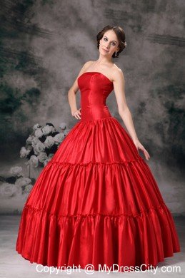 Tailor Made Ruched Strapless Red Quinceanera Party Dress