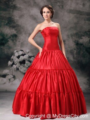 Tailor Made Ruched Strapless Red Quinceanera Party Dress