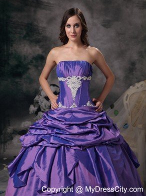 Strapless Taffeta Appliques Purple Dress for Quinceanera