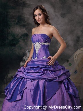 Strapless Taffeta Appliques Purple Dress for Quinceanera