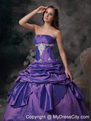 Strapless Taffeta Appliques Purple Dress for Quinceanera