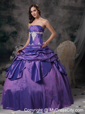 Strapless Taffeta Appliques Purple Dress for Quinceanera