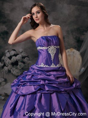 Strapless Taffeta Appliques Purple Dress for Quinceanera