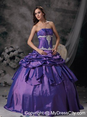 Strapless Taffeta Appliques Purple Dress for Quinceanera