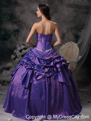 Strapless Taffeta Appliques Purple Dress for Quinceanera