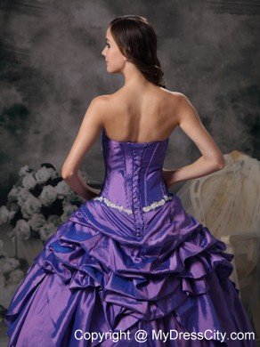 Strapless Taffeta Appliques Purple Dress for Quinceanera