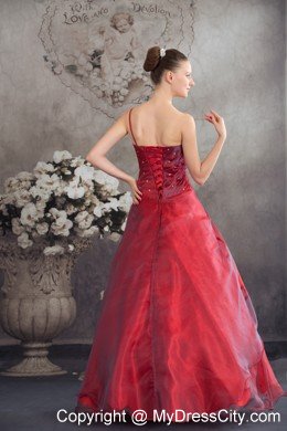 One Shoulder Strap Handmade Flowers A-line Red Sweet 16 Dress