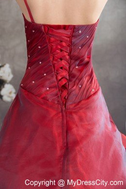 One Shoulder Strap Handmade Flowers A-line Red Sweet 16 Dress