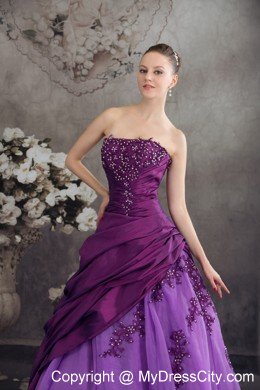 Taffeta and Organza Grape Quanceanera Dress with Appliques