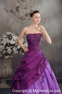 Taffeta and Organza Grape Quanceanera Dress with Appliques