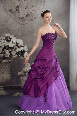 Taffeta and Organza Grape Quanceanera Dress with Appliques