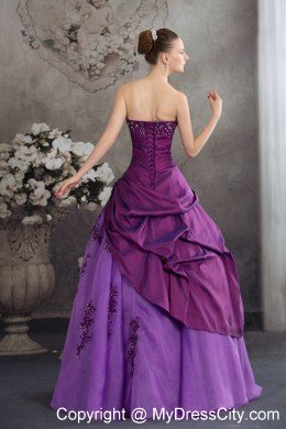 Taffeta and Organza Grape Quanceanera Dress with Appliques