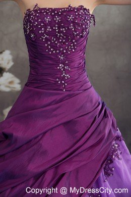 Taffeta and Organza Grape Quanceanera Dress with Appliques