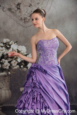 2013 New Style Ruffles Handmade Flowers Purple Quinceanera Gown