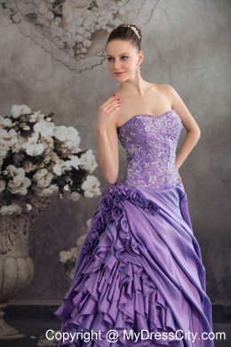 2013 New Style Ruffles Handmade Flowers Purple Quinceanera Gown