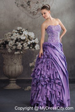 2013 New Style Ruffles Handmade Flowers Purple Quinceanera Gown