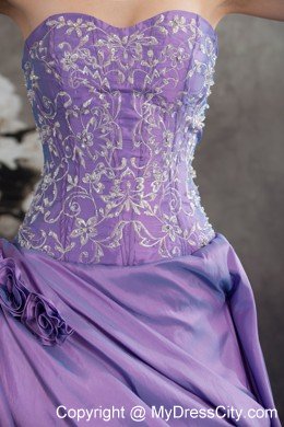 2013 New Style Ruffles Handmade Flowers Purple Quinceanera Gown