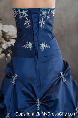 Taffeta Halter Top Beading Appliques Navy Blue Quinceanera Dress