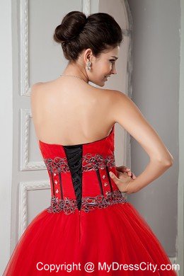 Sweetheart Tulle Beading Appliques Red Quinceanera Dresses 2013