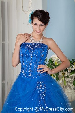 Custom Size Beading Strapless Blue Dress for a Quinceanera Party