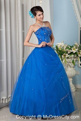 Custom Size Beading Strapless Blue Dress for a Quinceanera Party