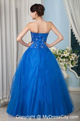 Custom Size Beading Strapless Blue Dress for a Quinceanera Party