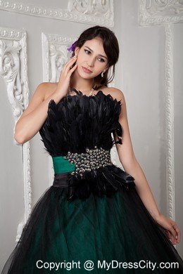 Elegant Strapless Tulle Beading and Feather Dress for Quince