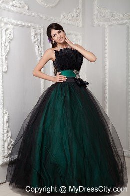 Elegant Strapless Tulle Beading and Feather Dress for Quince