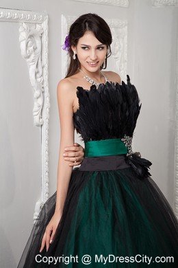 Elegant Strapless Tulle Beading and Feather Dress for Quince