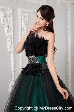 Elegant Strapless Tulle Beading and Feather Dress for Quince