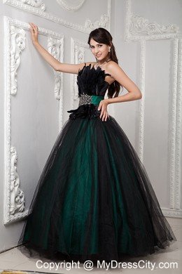 Elegant Strapless Tulle Beading and Feather Dress for Quince