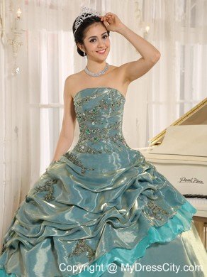 Beading Strapless Organza Pick Ups Two-toned Quinceanera Dress